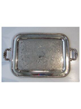 Vintage Wm. A. Rogers Silverplate Tea Serving Tray – Ornate Handles – Large 25”